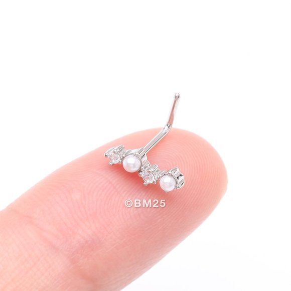 Brilliant Sparkle ZigZag Pearlescent Multi-Gem L-Shaped Nose Ring-Clear Gem - Picture 2 of 4